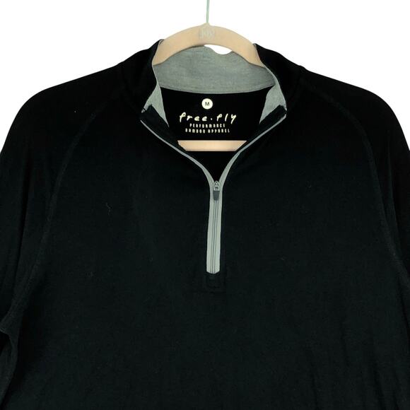 Free Fly Mens Size M Sweater Lightweight Bamboo 1/4 Zip Thumb Holes Black - Picture 2 of 16